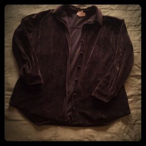 Large velour brown matching button-up top & pants